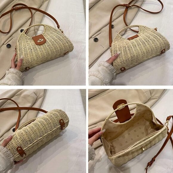 Straw Crossbody Bag for Women Woven Rattan Beach Handbag Travel Purse - Picture 9 of 9